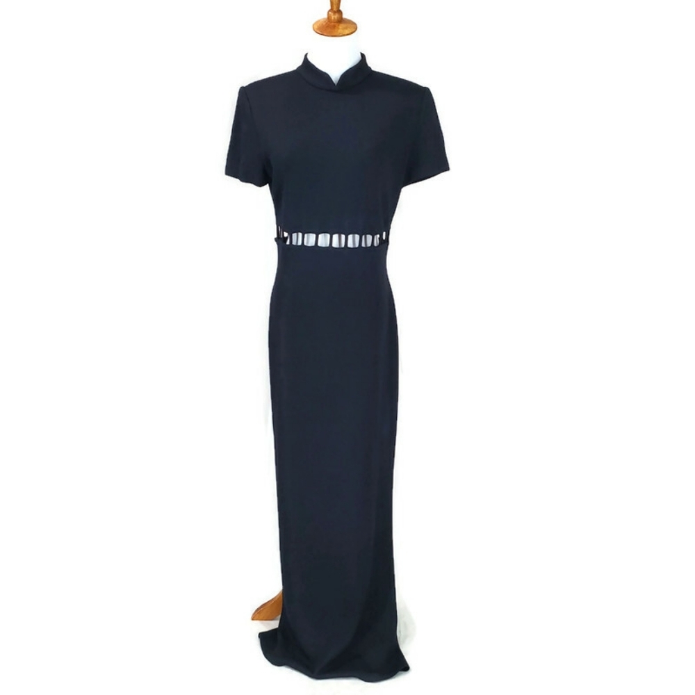 Vtg. St.John Evening Santana Knit Black Cut Out Maxi Dress Black Tie Formal - Picture 5 of 16
